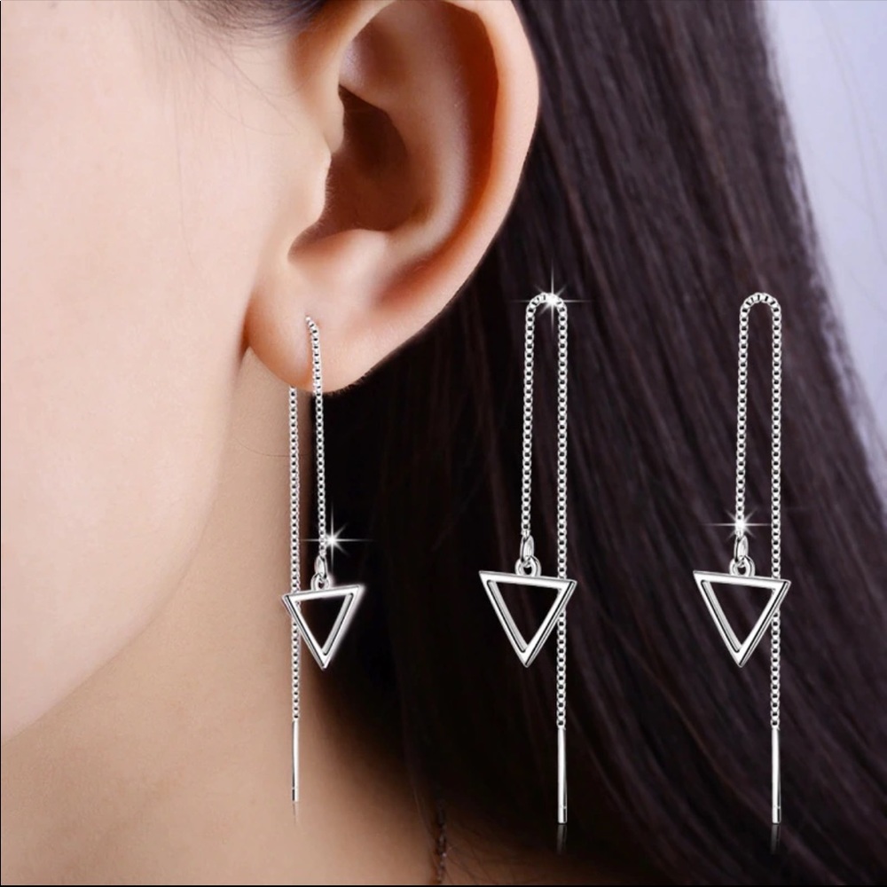 Sterling Silver 925 Triangles Earrings - Picture 2 of 4